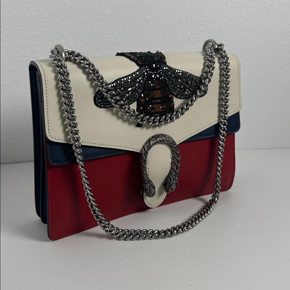 💯Authentic Gucci Dionysus Bee Embellished Leather Chain Shoulder Bag🍀 - Picture 8 of 17